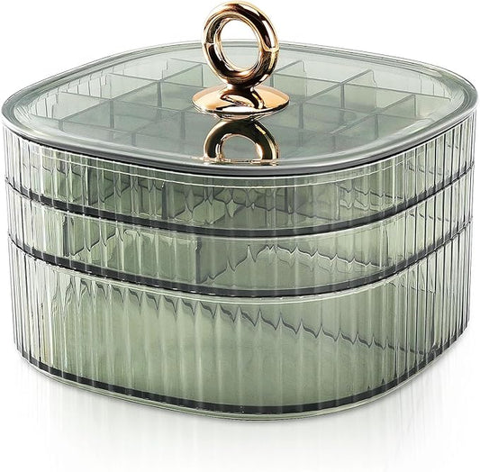 Sunkaioo Earring Organizer,Stackable 3-Layers Clear Jewelry Box with Lid,Stud Earring Organizer for Women Girls,Earring Box Display Holder for Earrings Ring Studs Bracelet Necklace Crafts(Light Green)