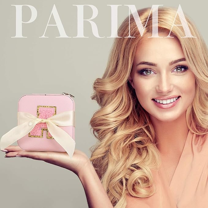 Parima Gifts for Friends Sister - Travel Must Have Jewelry Organizer Case Gift for Women Girls Jewelry Box | Graduation Gifts for Friends Female | Travel Essential - Letter E, Pink