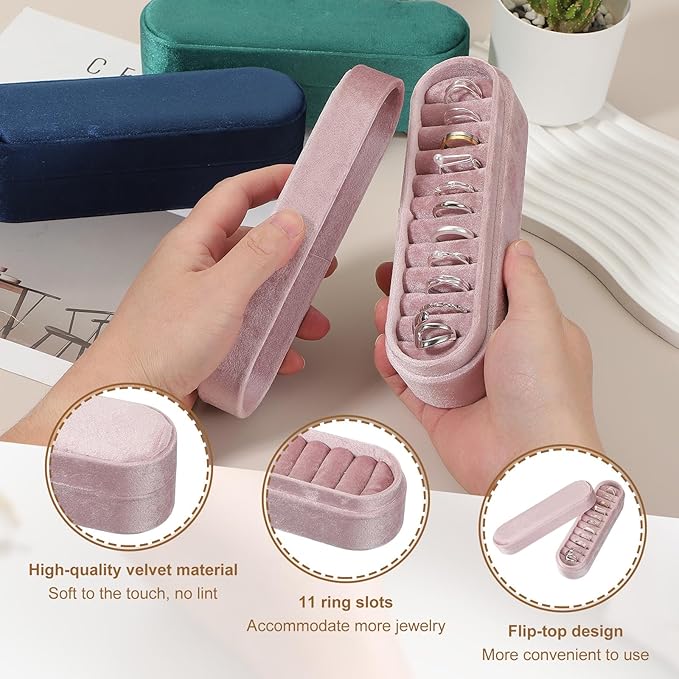 uxcell Velvet Ring Box, 11 Slots Travel Jewelry Case Ring Holder Organizer for Women Gift Proposal Christmas, Pink