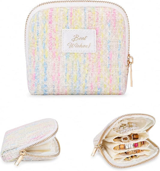 Stratalife Travel Jewelry Case Organizer Gift for Women Portable Jewelry Pouch with Small Bags for Gemstones Crystal Bracelets, Necklace Bangles Storage, Ring Holder, Quilted Mix