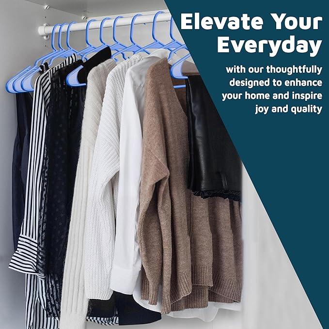 Lifemaster Plastic Clothes Hangers – Heavy Duty Hanger Set, for Organizing Clothes, Dresses, and Coat, Holds Up to 5 lbs, Space-Saving Hangers with Non-Slip Shoulder Grooves, Pack of 50, Blue