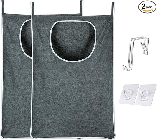 XL Hanging Laundry Hamper, Over the Door Laundry Hamper and Baskets, Wide Opening Hanging Laundry Bag, Hanging Hamper for Bathroom,Dorm,Laundry Room,Camper,Chrismast Gift(Grey-2Pack)