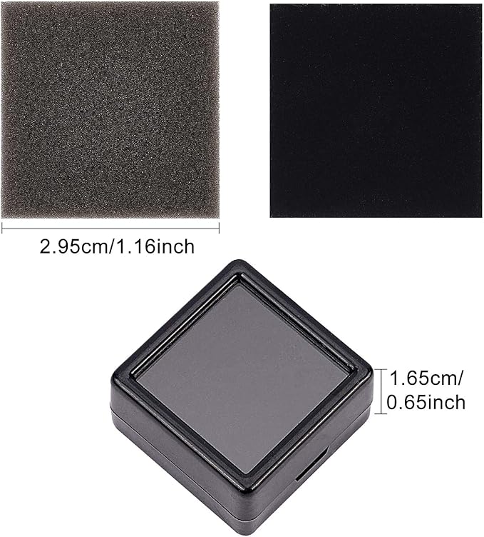 BENECREAT 36PCS Black Gemstone Display Box Mini Square Acrylic Jewelry Box Container(1.2x1.2x0.6) with Clear Top Lids and Sponge for Gems,Jewelry Packing
