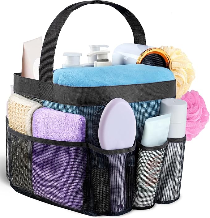 Attmu Mesh Shower Caddy Portable for College Dorm Room Camping Essentials, Shower Caddy Dorm with 9-Pockets, Large Capacity Hanging Basket Bathroom Bag for Toiletry, Swimming, Gym, Camp, Beach
