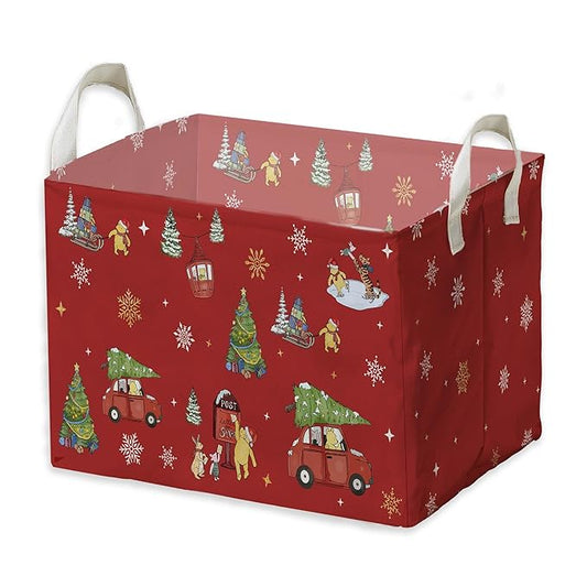 Winnie Theme Christmas Storage Basket,Hamper Winnie Baby Stuff Collapsible Storage Bin Laundry Hamper With A Waterproof PE Coating,Perfect Decoration for Baby Boy Girl Shower