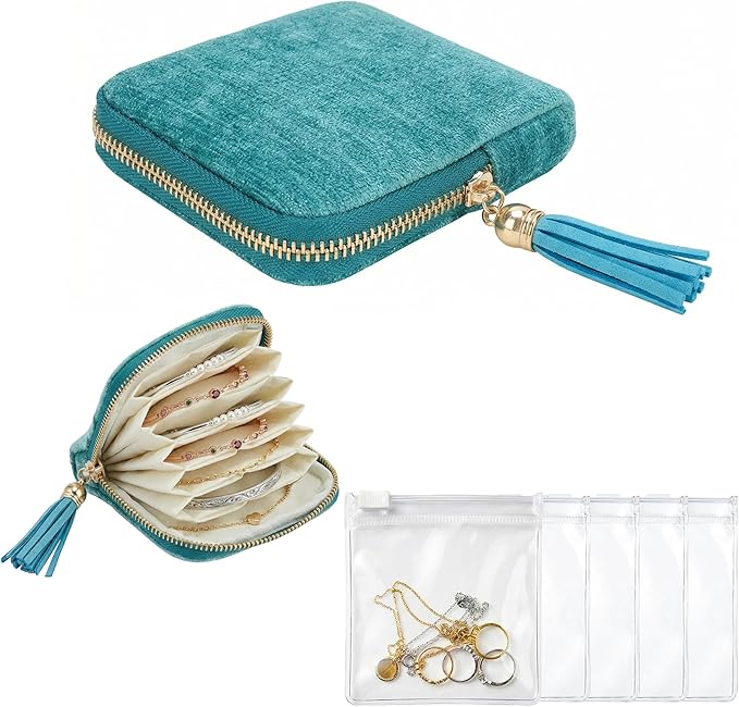 Small Jewelry Travel Organizer - 6 Layer Soft Jewelry Pouch for Bracelets, Necklaces & Rings, Pefect Gift for Mother's Day
