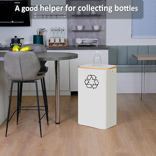iEGrow 29 Gallons Recycling Bins for Kitchen, Indoor Recycle Bins with Lid, 110L Large Recycle bin with 2 Removeable Reusable Inner Bags, for Bottles Cans Glass Plastice Cartons(Beige)