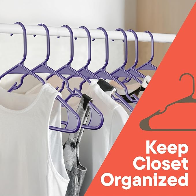 Purple Plastic Hangers 10 Pack– Heavy-Duty Plastic Hangers Slim and Space-Saving, Durable and Lightweight with Non-Slip Shoulder Notches for Slip Dresses, Suits, Jackets & Camisoles