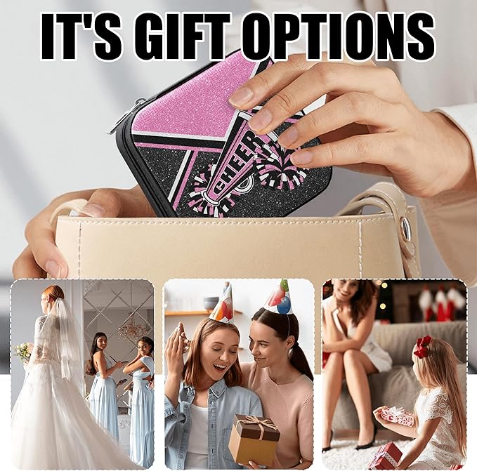 Cheerleader Travel Jewelry Case, Cheer Travel Jewelry Box for Women, Mini Jewelry Travel Case for Cheer Team, Cheerleader Gifts for Girls (Pink)