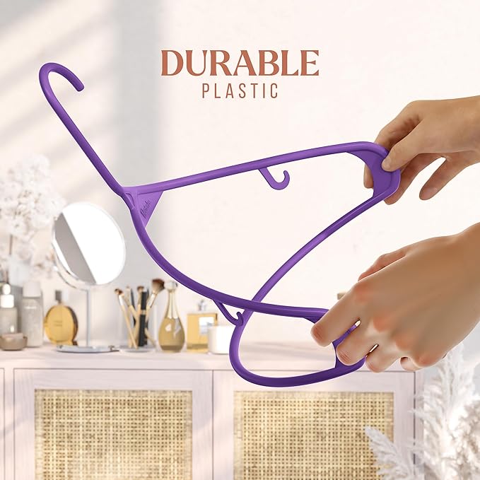 Plastic Hangers 20 Pack Purple - Clothes Hangers - Makes The Perfect Coat Hanger and General Space Saving Hangers for Closet and New Apartment Essentials - Percheros Ganchos para Colgar Ropa Hangars