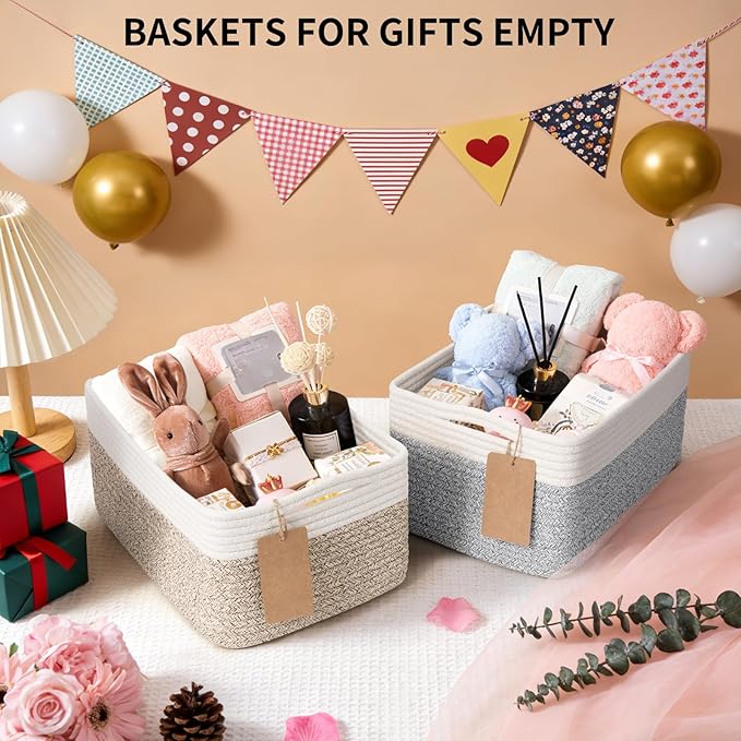 Goodpick 4 Pack Storage Baskets for Shelves, Rectangle Cotton Rope Baskets for Organizing, Closet Storage Bins for Baby Toys, Decorative Woven Basket with Handles, 13''L x 8''W x 6''H, Black