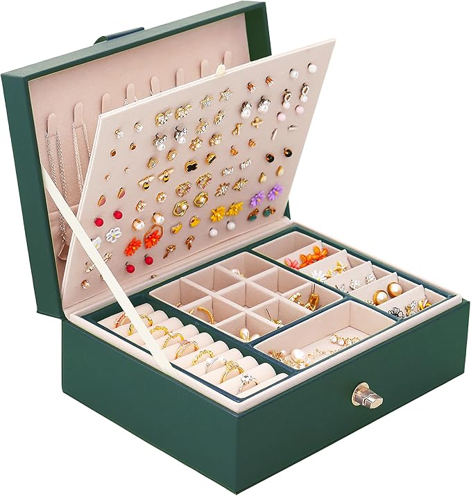 QBestry Womens Earrings Jewelry Box for Girls Jewelry Earring Organizer Box Earring Holder Organizer for Girls Jewelry Organizer Boxes for Women Girls Stud Earrings Organizers Jewelry Box Green