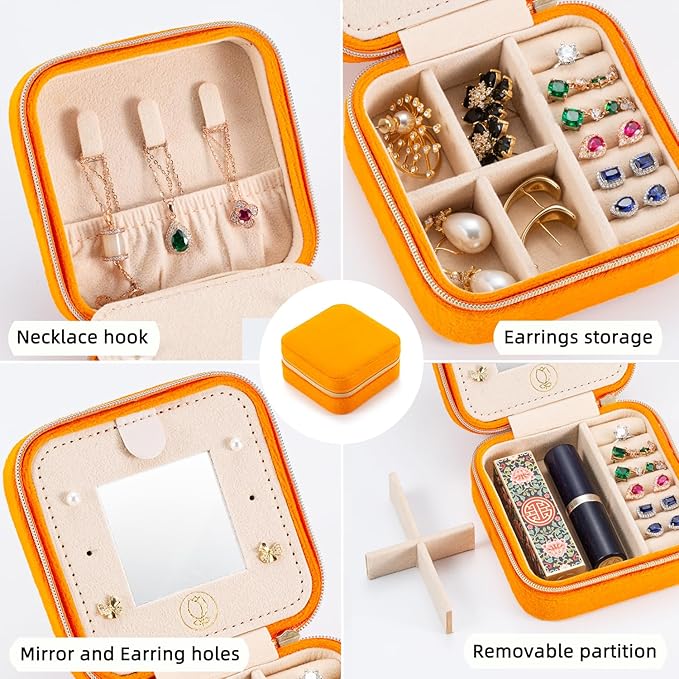 TRODANCE Plush Velvet Travel Jewelry Case Organizer, Small Travel Jewelry Box,Portable Jewelry Box Travel Mini Organizer Portable Display Storage Box For Rings Earrings Necklaces (4 Color 4 Packs)