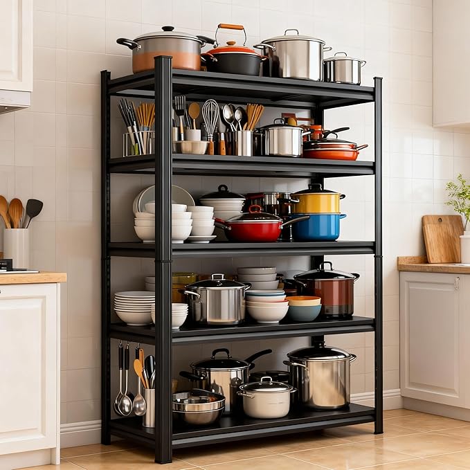 Garage Shelving, 5Tier Heavy Duty Metal Garage Storage Shelves, 3000 lbs Adjustable Standing Shelf and Double-Layer Posts for Garage,Warehouse,Basement, Kitchen,Thickened (72x36x12in, 5 Tier)