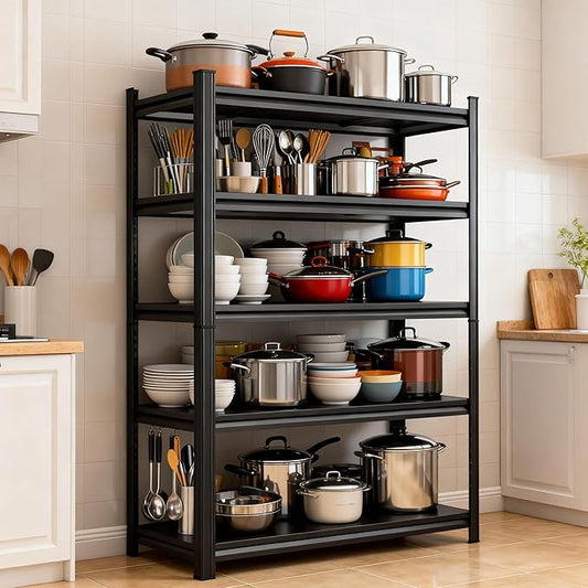 Garage Shelving, 5Tier Heavy Duty Metal Garage Storage Shelves, 3000 lbs Adjustable Standing Shelf and Double-Layer Posts for Garage,Warehouse,Basement, Kitchen,Thickened (72x36x12in, 5 Tier)