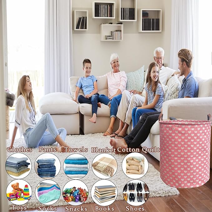 Waterproof Laundry Hamper Collapsible Laundry Basket Leather Handle Laundry Bag Large Clothes Storage Toy Organization for Bathroom Bedroom Laundryroom College Dorms (Laundry Basket-002)