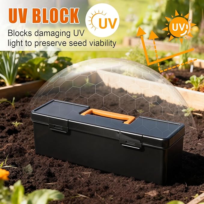 tutata Seed Packet Organizer Box Plastic Portable Seed Packet Storage Box, Seed Storage Organizer - Black