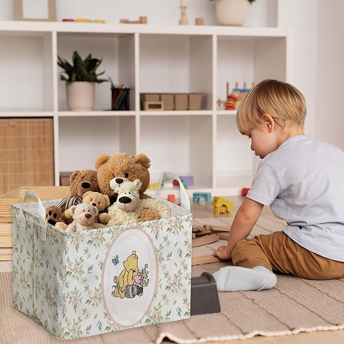 Winnie Nursery Storage Basket With A Waterproof PE Coating,The Pooh Nursery Baby Stuff Storage Baskets Suitable For Bathroom and Bedroom, Foldable Large Canvas Laundry Hamper