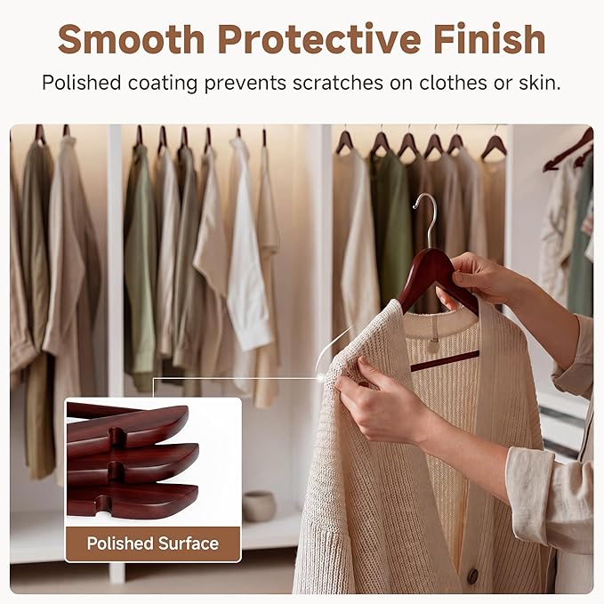 StorageWorks Wooden Hangers 20 Pack, Wood Coat Hangers for Closet, Heavy Duty Clothes Hangers for Suits, Shirts, Pants, Jackets, Dark Cherry Color