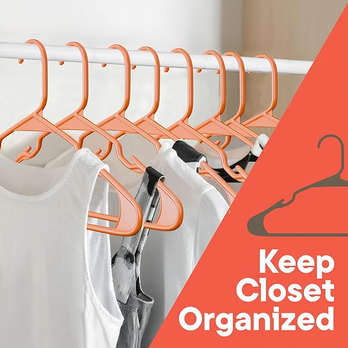 Plastic Clothes Hangers – Heavy Duty Hanger Set, for Organizing Clothes, Dresses, and Coat, Holds Up to 5 lbs, Space-Saving Hangers with Non-Slip Shoulder Grooves, Pack of 10, Orange