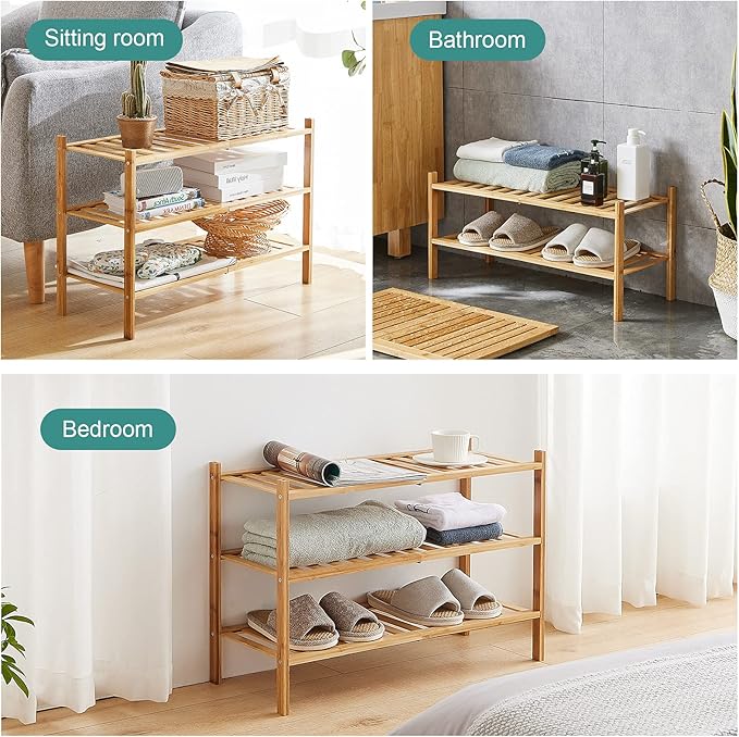 viewcare 6-Tier Bamboo Shoe Rack for Entryway, Stackable | Foldable | Natural, Shoe Organizer for Hallway Closet, Free Standing Shoe Racks for Indoor Outdoor
