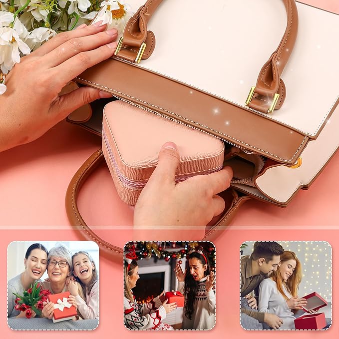 Neveika Jewelry Box with Mirror,Small Jewelry Organizer Box，Travel Jewelry Case for Women，Gift Jewelry Boxes for Female Girls (4pcs mirror pink)