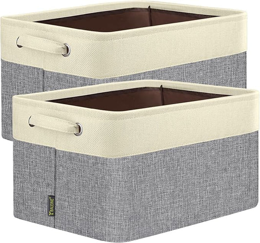 BALEINE 2 Pack Fabric Closet Storage Bins for Shelves, Linen Closet Organizers and Storage, Decorative Baskets for Organizing, Shelf, Clothes, Home, Office (Grey, 15"x11"x9.5")