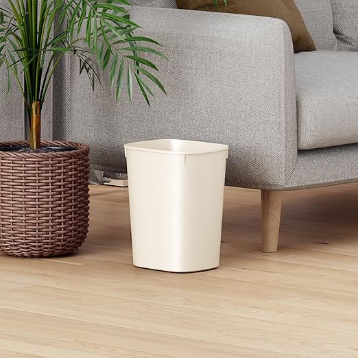 CEROELDA Bathroom Trash Can with Lid, 10L/2.6 Gal Small Garbage Can with Press Top Lid, Slim Plastic Waste Basket for Toilet, Office, Bedroom(Beige)