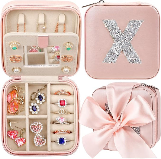 CHMI Bridesmaids Proposal Jewelry Organizer - Personalized Mini Case for Graduation Gifts, Initial Pink
