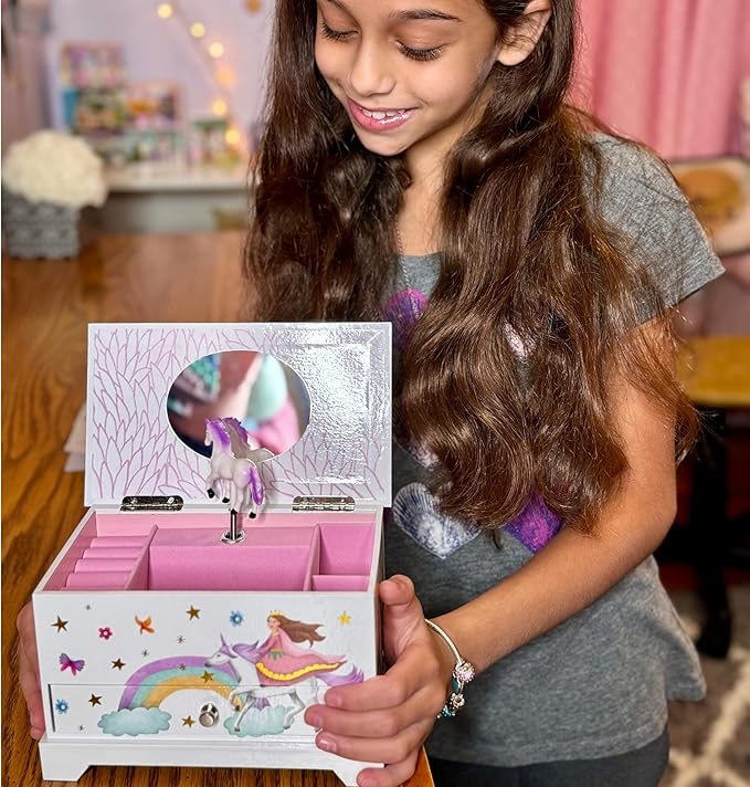 ABI + OLIE Kids Musical Jewelry Box for Girls 8-12 - Music Box for Girls - Princess Castle Unicorn Theme