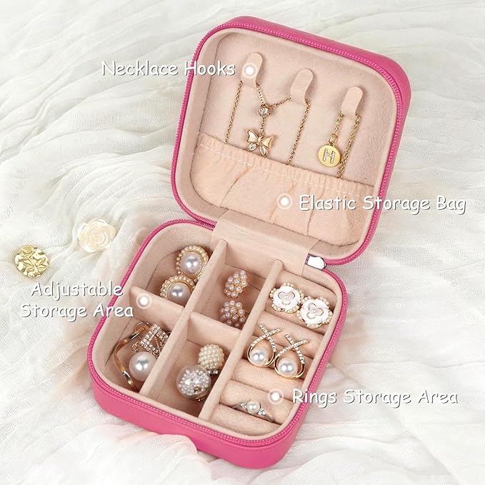 MFXIP Travel Jewelry Case Small Jewelry Box Jewelry Organizer Storage Case Portable PU Leather Mini Jewelry Travel Case for Girls Womens Earring, Necklace, Rings,Bracelets