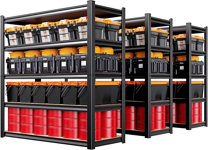 Set of 3 Garage Shelving Heavy Duty, 5-Tier Storage Shelves, Home Storage Rack, Utility Metal Shelf, Adjustable Shelving Unit, for Dorm, Basement, Kitchen,17.7" D x 45.6" W x 71.2" H, Black