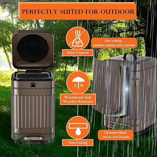 Dog Poop Trash Can Outside, 5L/1.3Gal Metal Dog Waste Trash Can with Lid, Foot Pedal, Pet Waste Container with 40 Bags, Poop Bucket with Lid Soft Close for Pet, Brown