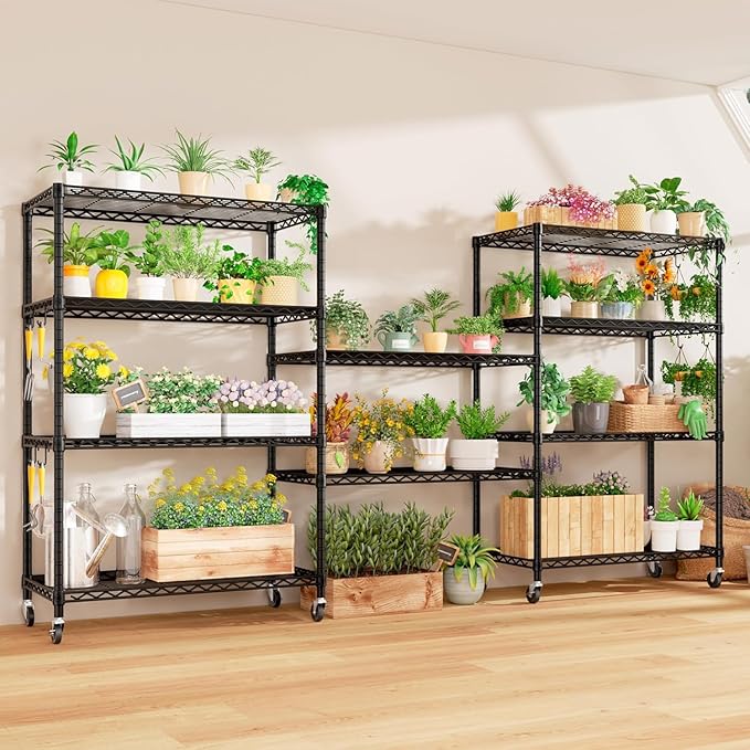 PrimeZone 74''H Wire Shelving 1250lbs 5 Tier Storage Shelves with Wheels NSF Certified Heavy Duty Steel Metal Shelf Adjustable Rolling Rack Kitchen Garage Closet Pantry 4pcs 74''HX36''WX14''D 4pcs