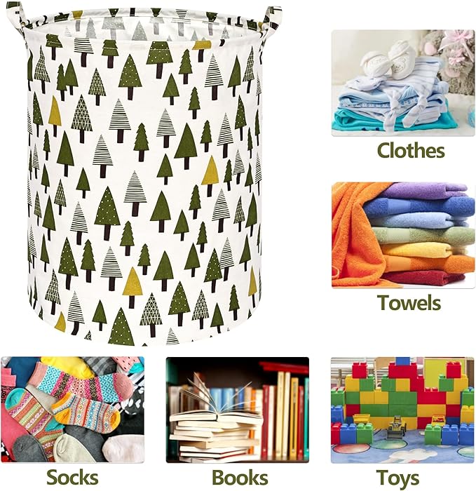 Collapsible Kids Laundry Basket Clothes Hamper, Foldable Storage Organizer Bin, Toy Clothes Storage with Handles for Boys Girls Bedroom, Room Decor Christmas Tree
