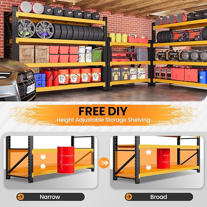 48" W Metal Garage Shelf Heavy Duty, 3000LBS Metal Shelving Units, 4 Tier Tall Steel Shelving, 24" Deep Steel Shelf Rack , Adjustable Utility Standing Shelf for Warehouse/Shop 48"W x 24"D x 70"H