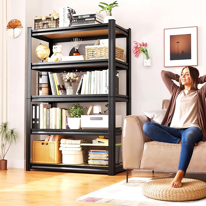 71.2"H Storage Shelves, 5 Tier Adjustable Wood Garage Shelving, Utility Tall Metal Shelving Unit, Easy to install Standing Garage Storage for Warehouse,Bedroom,Basement,31.5"W X 13.8"D X 71.2"H