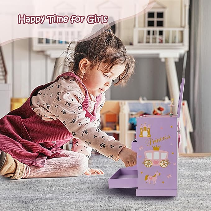 Large Jewelry Box for Girls 5-Layer Music Box with Swing Door Spinning Ballerina Unicorn Necklace & Bracelet Set Children Jewelry Organizer for Girls Kids Birthday Christmas Gift Purple