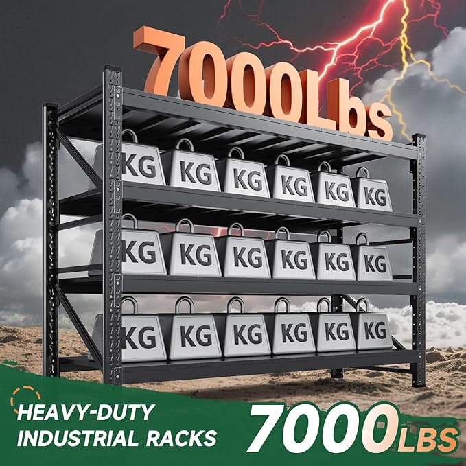 Letaya 68" W Storage Shelves Heavy Duty, 7000LBS Garage Shelving Units, 4 Tier Adjustable Utility Rack Shelf,Large Metal Industrial Shelves,for Shop,Warehouse,Basement,Black (68" W x 24" D x 64" H)