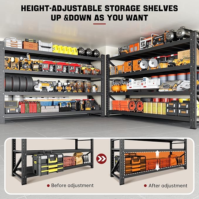 RAVIGIN 5000LBS Storage Shelves,60" W Garage Shelving Heavy Duty Metal Adjustable Garage Shelves, Shelving Units Industrial Shelving for Warehouse,60" W x 24" D x 70" H,Black