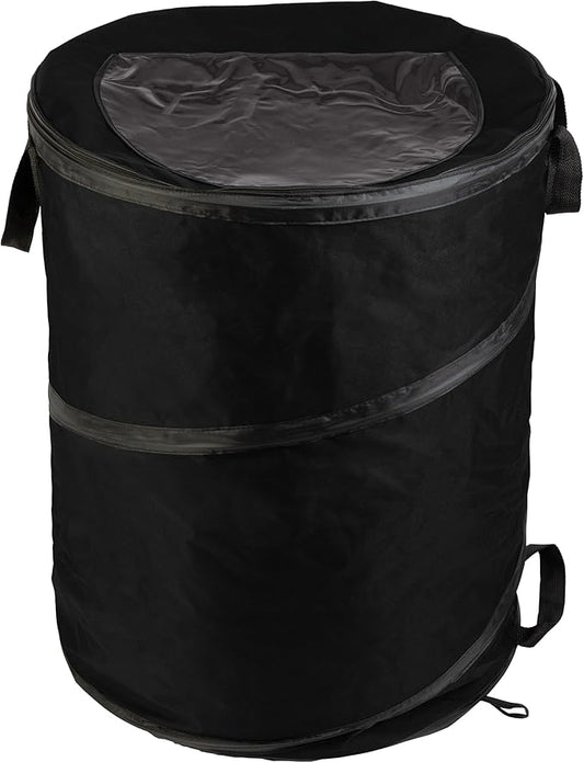 Collapsible Trash Can - 46-Gallon Garbage Can Outdoor Bin with 3 Stakes for RV, Camping, Storage, Recycling, or Yard Waste by Wakeman Outdoors (Black)
