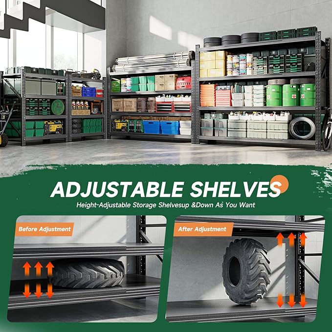 Letaya 6000LBS Storage Shelves Heavy Duty,79" W Garage Shelving Units, 4 Tier Adjustable Utility Rack Shelf,Large Metal Industrial Shelves,for Shop,Warehouse,Basement,Black (79" W x 24" D x 79" H)