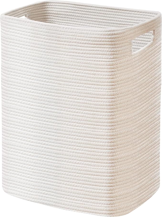 MEGASKET Large Laundry Hamper 16"x13"x22" - Tall Woven Laundry Basket, Cotton Rope Dirty Clothes Hamper, Baby Kids Nursery Wicker Laundry Basket, Bedroom Aesthetic, Soft Laundry Bin, White Hamper, 75L
