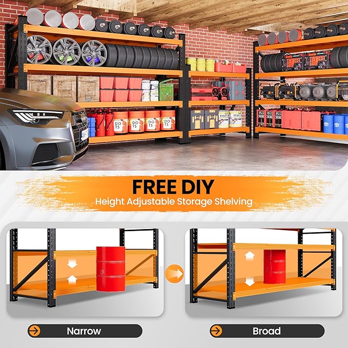 60" Wide Garage Shelving Heavy Duty, 24" Deep Large Storage Shelves, 4 Tier Tall Steel Industrial Shelving, 5000 LBS Adjustable Standing Shelf for Warehouse/Shop 60" W x 24" D x 70" H
