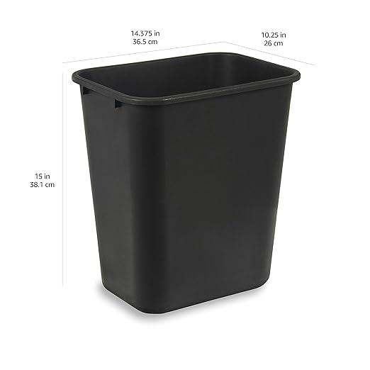 Amazon Basics Rectangular Plastic Office Wastebasket, 7 Gallon, Easy to Clean, Black, Pack of 2