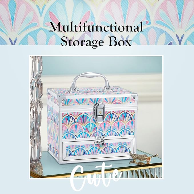 Hododou Girls Jewelry Box Organizer with Drawer & Mirror, Mermaid Tail Style Lockable Storage Case for Kid or Little Girls Jewelry and Hair Accessories