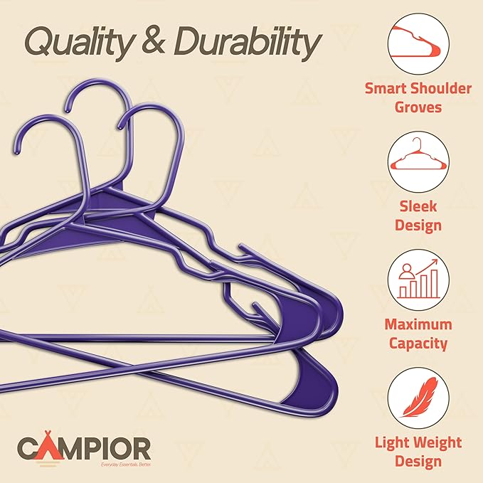 Purple Plastic Hangers 80 Pack– Heavy-Duty Plastic Hangers Slim and Space-Saving, Durable and Lightweight with Non-Slip Shoulder Notches for Slip Dresses, Suits, Jackets & Camisoles