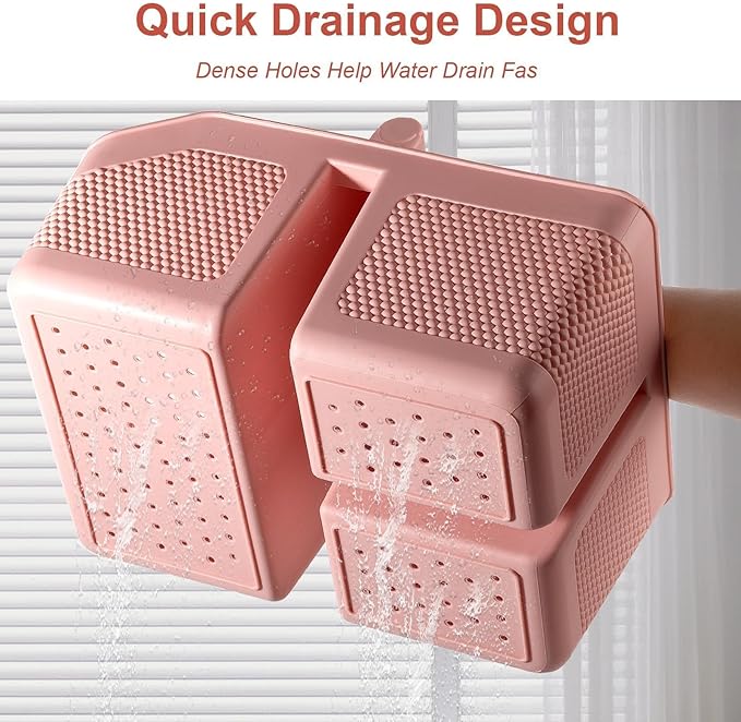 rejomiik Shower Caddy Portable with Bamboo Handle, Plastic Basket Cleaning Caddy Organizer Storage Tote for Bathroom, College, Dorm Room Essentials, Pink