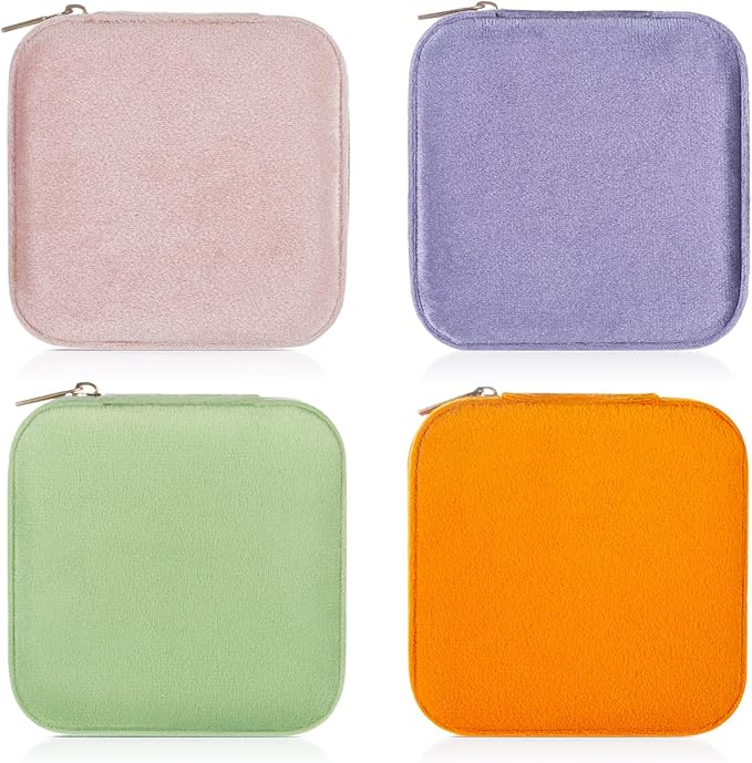 TRODANCE Plush Velvet Travel Jewelry Case Organizer, Small Travel Jewelry Box,Portable Jewelry Box Travel Mini Organizer Portable Display Storage Box For Rings Earrings Necklaces (4 Color 4 Packs)