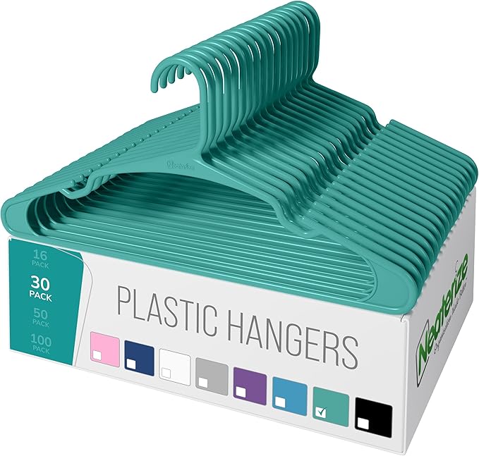 NEATERIZE Clothes Hangers 30 Pack Aqua - Plastic Hangers - Ganchos Colgar Ropa